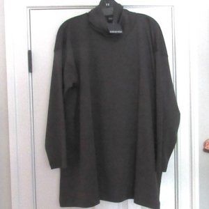 NWT New ESKANDAR Pima Cotton scrunch Neck Long Wide Aline T SHIRT TOP Slate OS